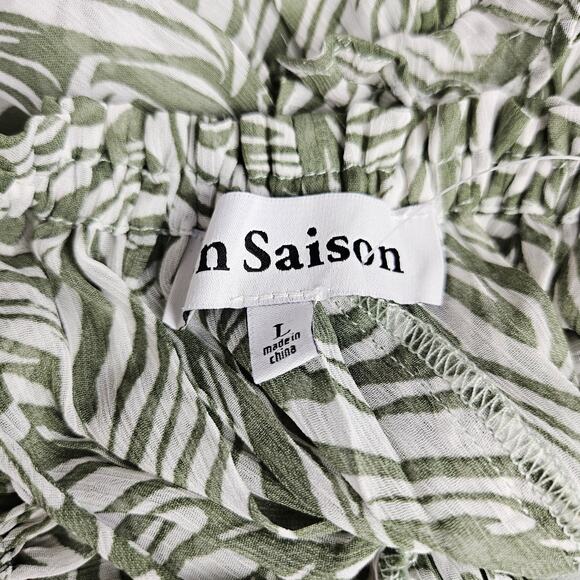 En Saison Sole Abstract Green Smock Midi Dress Size Large Cottage BOHO Milkmaid - Picture 13 of 16